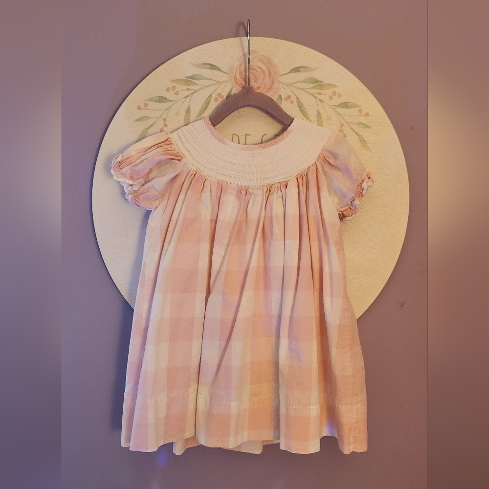 Pink Checked Smocked Dress